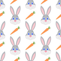Rabbit and carrot seamless pattern on a white background. Vector.