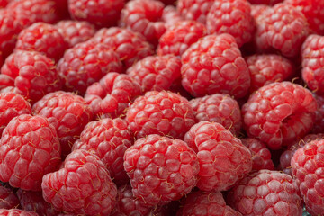 Food background. Close-up of raspberries. Macro shot.