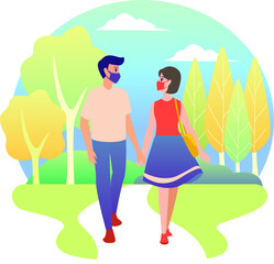Obraz na płótnie Canvas Man and woman are dating at the park illustration