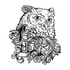 tattoo and t-shirt design black and white hand drawn owl engraving ornament premium vector