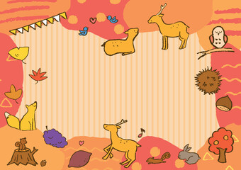 秋の背景と動物の手描きイラスト Acorn Wall Mural Aco いなみ