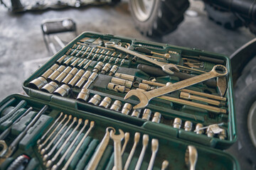 Close up of big organizer lying on the floor