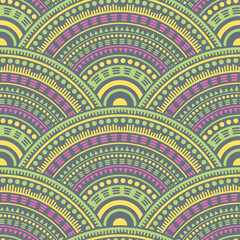 Ethnic circle shapes seamless geometric pattern.