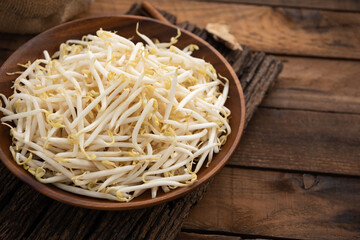 space bean sprout in wood bowl food background
