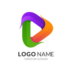 play button logo template, modern 3d logo style in gradient vibrant colors