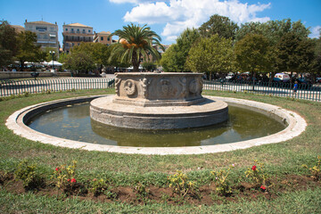 Disused fountain in Platia Leonida Vlachou, Corfu, Greece