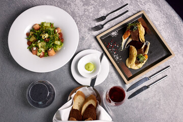 delicious tasty food in restaurant, cooked by best cooks in restaurant, beautifully decorated food on a plate