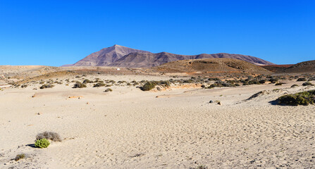 Footpath to the most beautiful beaches in Lanzarote. Papagayo, Playa Blanca, selective focus