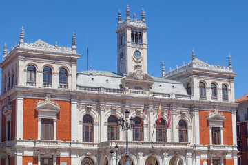 Valladolid, Spain - July 18th, 2020: Main Square or Plaza Mayor of Valladolid, Spain. Emblematic...