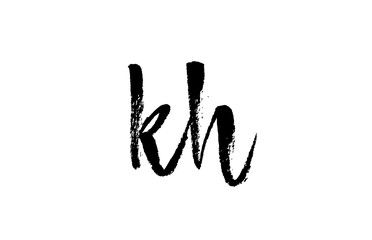 KH K H alphabet letter logo icon combination. Grunge handwritten vintage design. Black white color for business and company