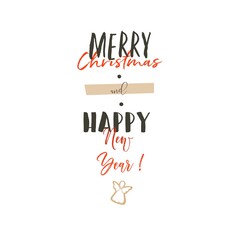 Hand drawn vector abstract Merry Christmas and Happy New Year time retro vintage cartoon illustration greeting card with beautuful typography isolated on white background