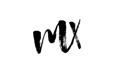 MX M X alphabet letter logo icon combination. Grunge handwritten vintage design. Black white color for business and company