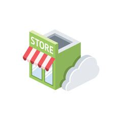 Store cloud. Vector 3d isometric, color web icons set, new flat style. Creative illustration, idea for infographics.