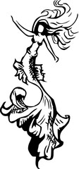 Mermaid black vector illustration - ink drawing style