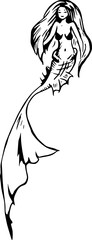 Mermaid black vector illustration - ink drawing style