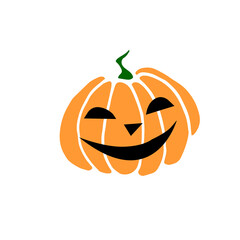 Simple smiling Halloween pumpkin isolated on white background. Jack Lantern. Vector hand drawn illustration in cartoon style