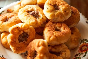 Homemade Meat pies. The traditional Kazakh, Tatar and Bashkir food - belyashi.