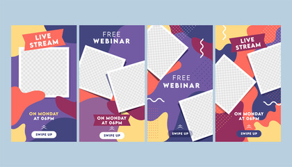Abstract Colorful Instagram Stories Template or Flyer Layout with Empty Square Frame in Four Options.