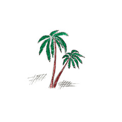 Obraz premium Hand drawn palm trees with green leaves. Doodle style illustration for wallpapers, textiles, fashion banners, cards, posters.