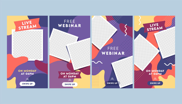 Abstract Colorful Instagram Stories Template Or Flyer Layout With Empty Square Frame In Four Options.