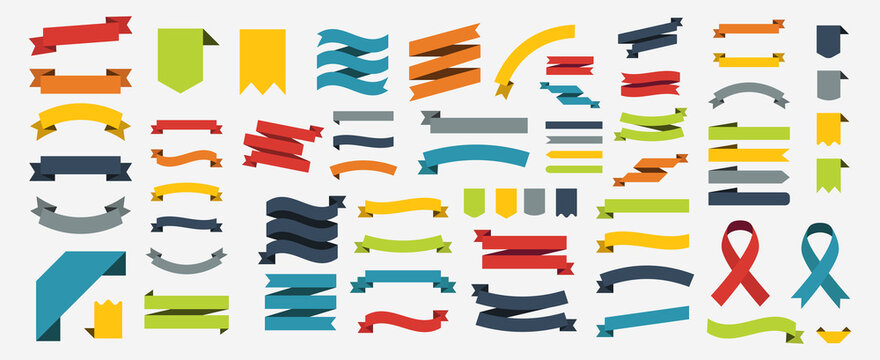 Ruban. Ribbon set in colorful design. Banner or ribbon set in flat design. Ribbon icon set. Vector