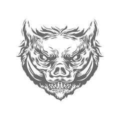 Boar head in black and white color style. Vector illustration