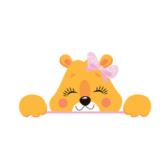 Obraz na płótnie Canvas Cartoon vector illustration of sitting lion cub. Isolated over white.