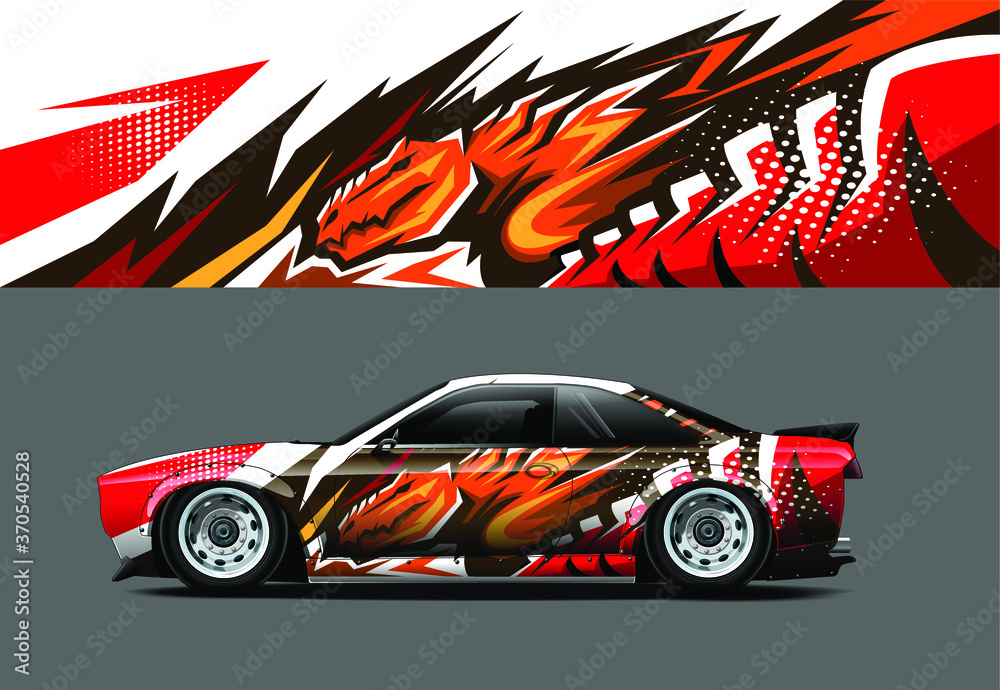 Poster car decal design vector. graphic abstract stripe racing background kit designs