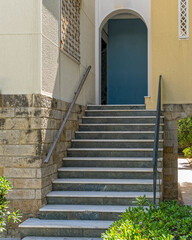 stairway to classic design arched portico entrance, Athens Greece