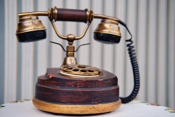 Retro phone with a large dial, close-up