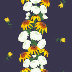 Seamless vector illustration with white chrysanthemum and rudbeckia