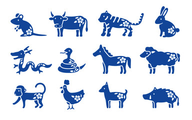 Japanese Zodiac Flat Vector Set