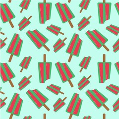 Seamless pattern with ice cream. Watercolor dessert for wrapping, fabric, wallpaper. Bright background. Vector illustration.