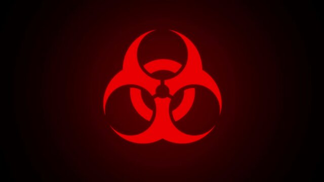 The biohazard sign pulsates and rotates. Seamless animation. On a black bg.