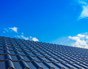 new house roof and clear blue sky