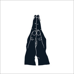 Namaskara Mudra, Namaste Mudra Beautiful flat linear yoga meditation hand gestures round icons set, Vector Indian mudra positions of hands and fingers outline insignia badges collection. Ideal for