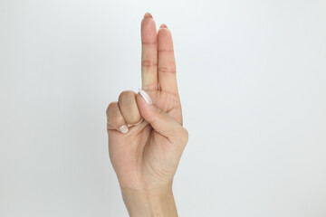 Naklejka premium Finger Spelling the Alphabet in American Sign Language (ASL). The letter U