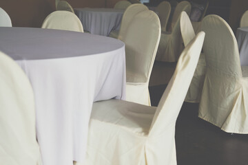 Fototapeta na wymiar dining table chair arrangement for banquet catering service