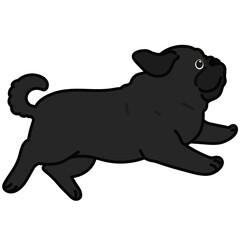 Outlined simple and cute black pug jumping