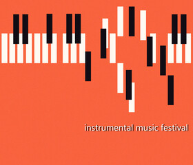 piano music. Musical instrument keyboard. Flat illustration .orange background