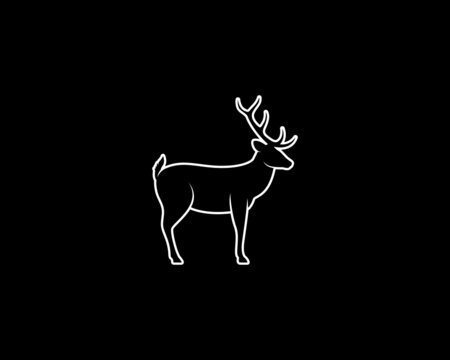 Deer Silhouette on Black Background. Isolated Vector Animal Template for Logo Company, Icon, Symbol etc