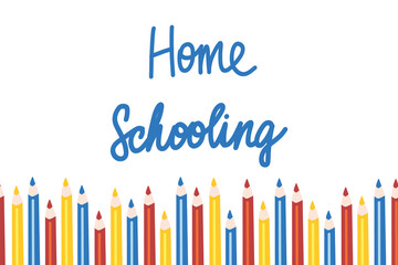 Home schooling. Vector illustration template in flat style. Elementary school, back to school, Handwritten vector illustration