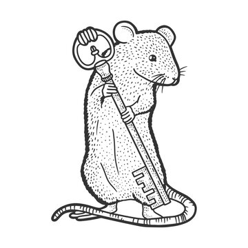 mouse with key sketch vector illustration