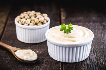 vegan mayonnaise, made with chickpea water, called aquafaba, organic and healthy food