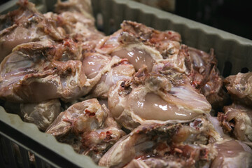 chicken processing in plant factory. poultry production in food industry