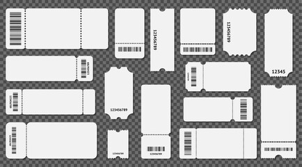 Realistic 3d Detailed Empty Ticket Template Set. Vector