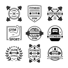 Cartoon Black Fitness Label Badge Sign Set Concept Flat Design Style. Vector