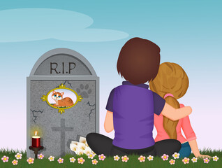 illustration of grave for the kitten