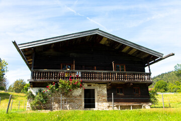 Old farmhouse at the european alps. Open air museum Finsterau,  bavaria forest, germany