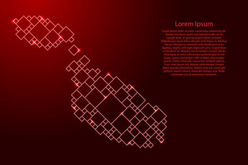 Malta map from red pattern from a grid of squares of different sizes and glowing space stars. Vector illustration.